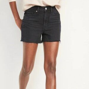 Old Navy OG Straight High Rise Black Denim Shorts Raw Hem Vintage 90s Grunge 12